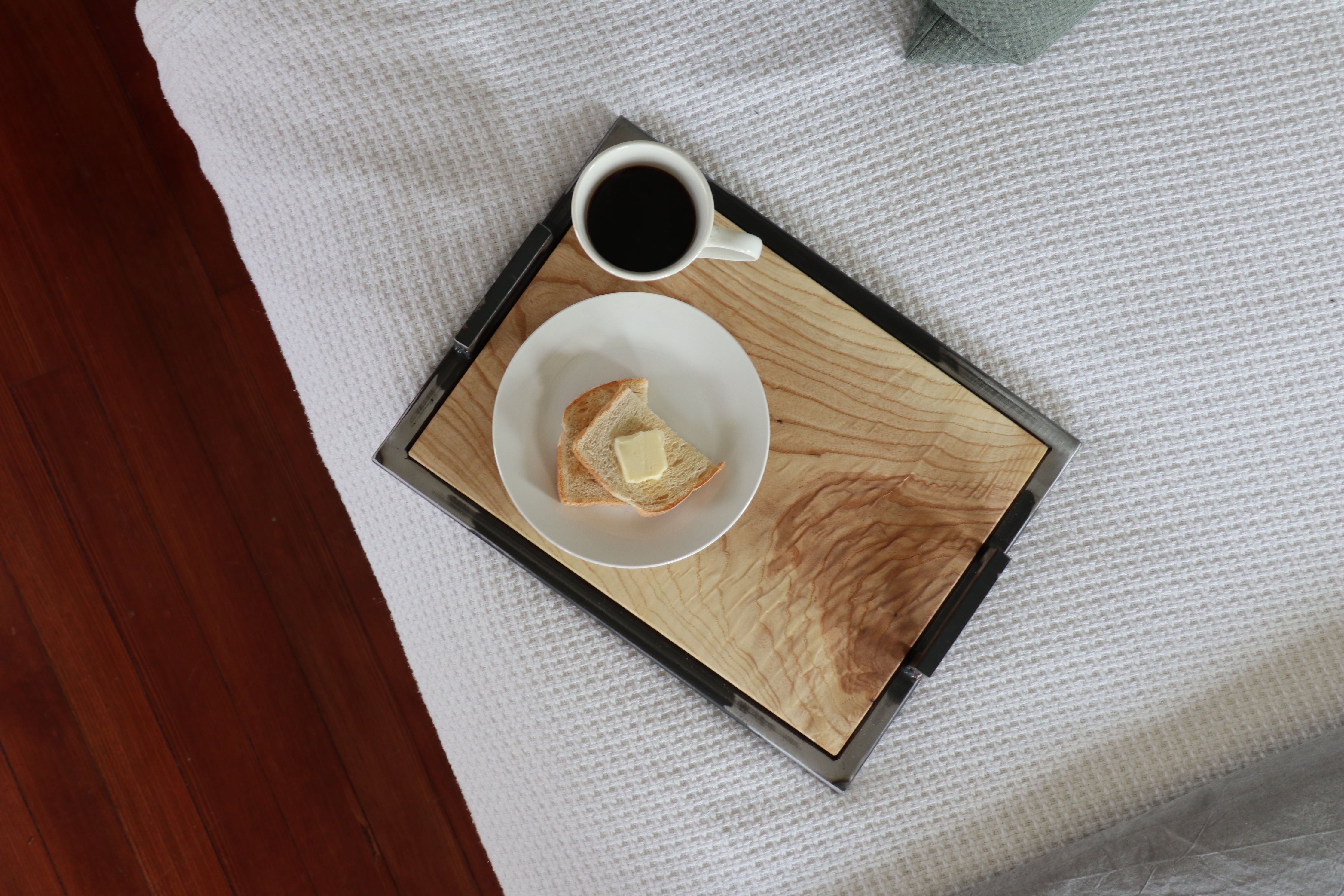 Ash Wood & Metal Bedroom or Bathroom Serving Tray with Handles Handmade Furniture in Iowa