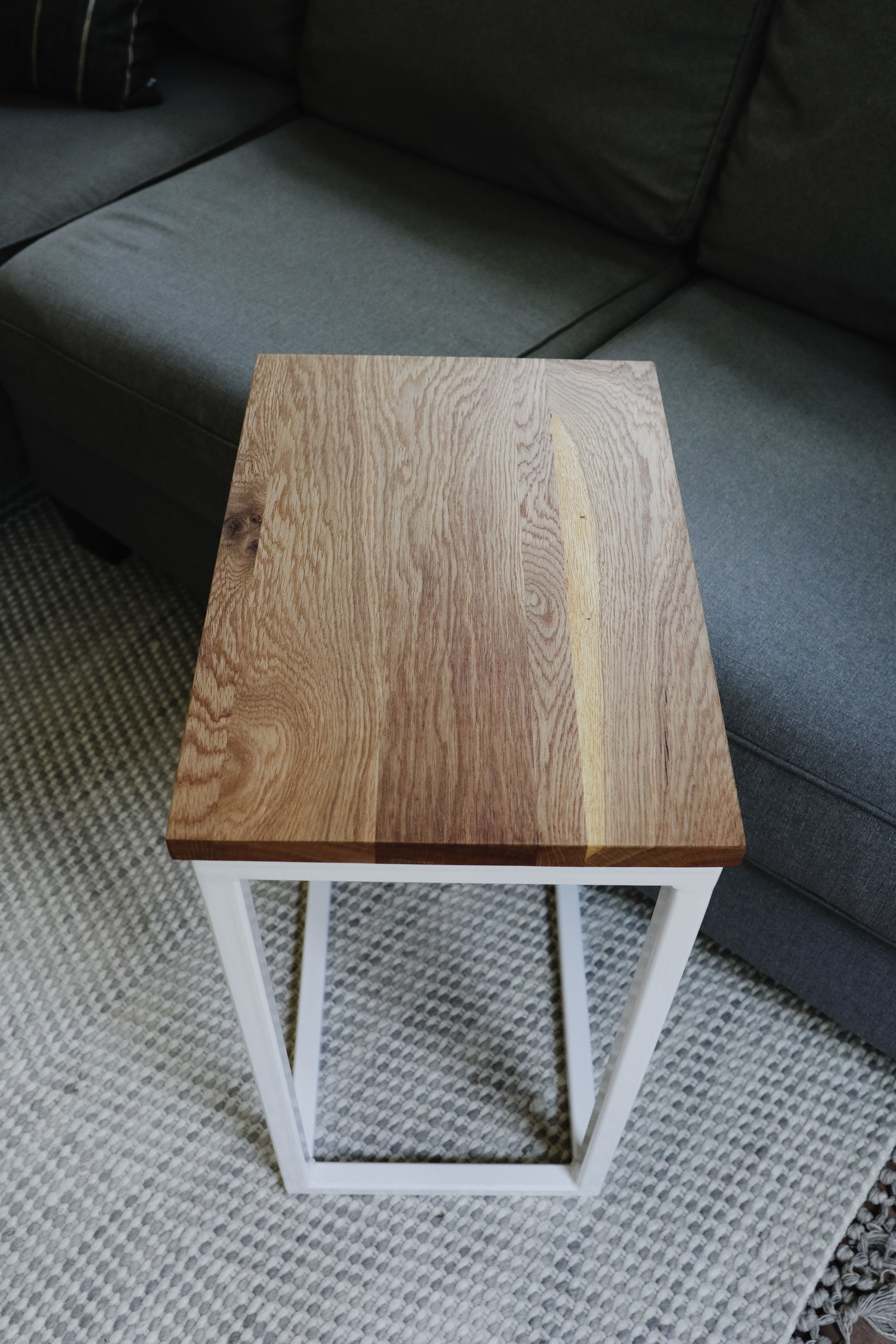 White Oak Modern Side C Table with White Base
