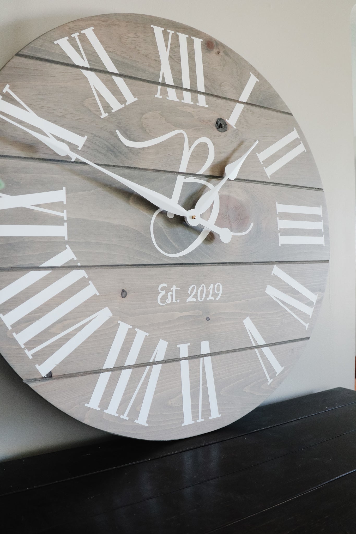 Large Customized Grey Wall Clock Handmade Furniture in Iowa, USA