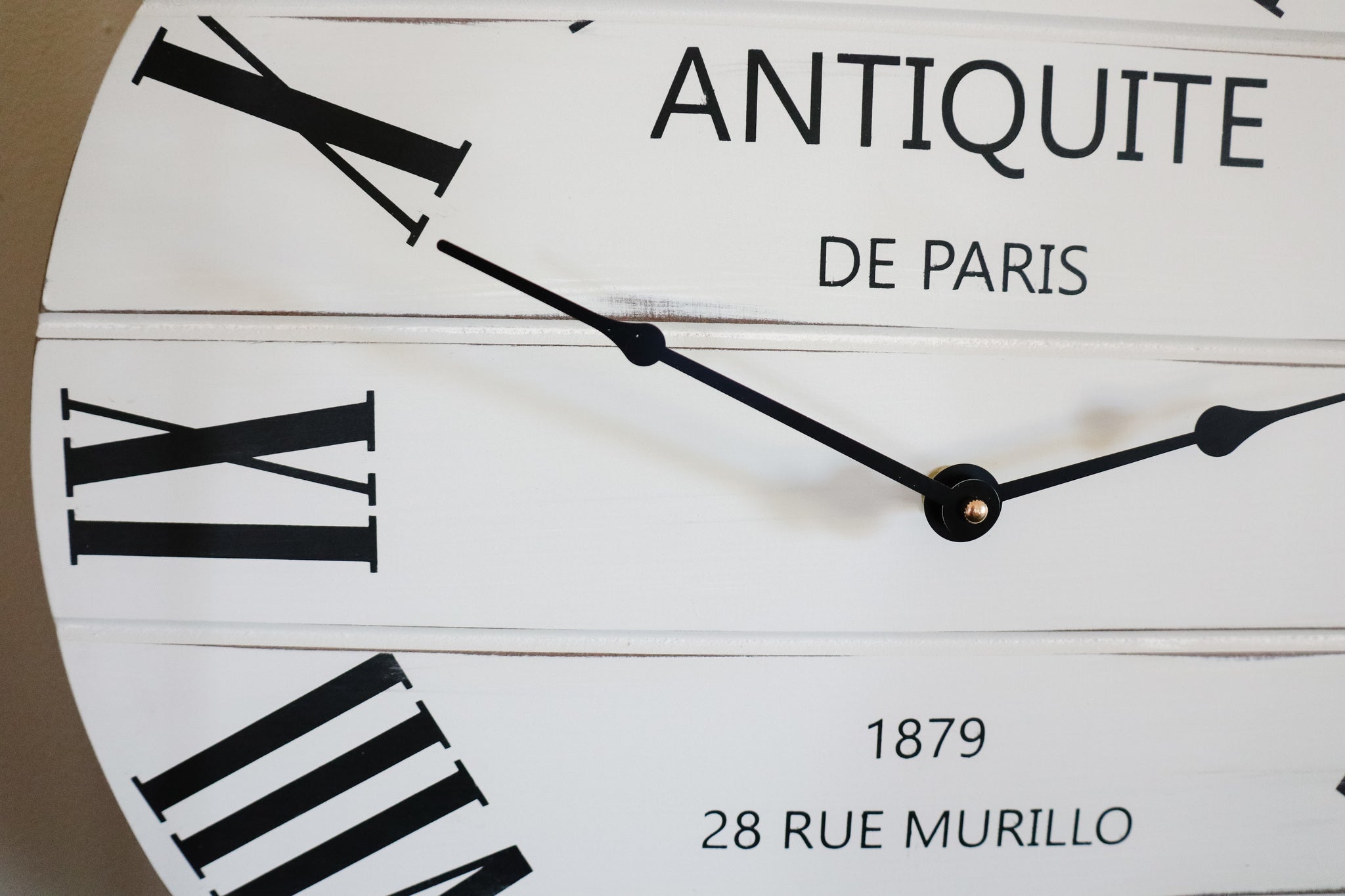 French Style White Lightly Distressed Large Wall Clock