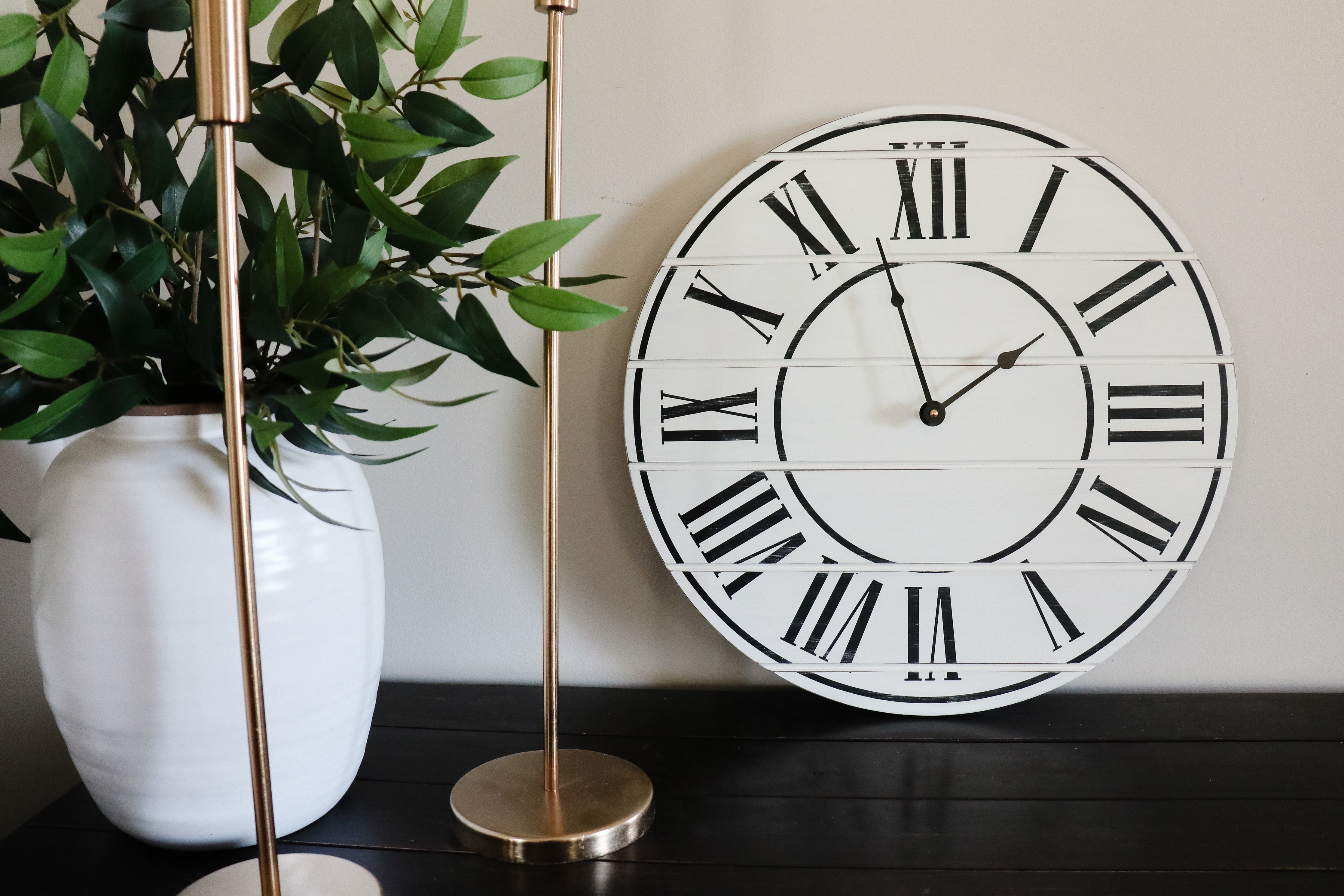 White Lightly Distressed Wooden Farmhouse Wall Clock - Hazel Oak Farms