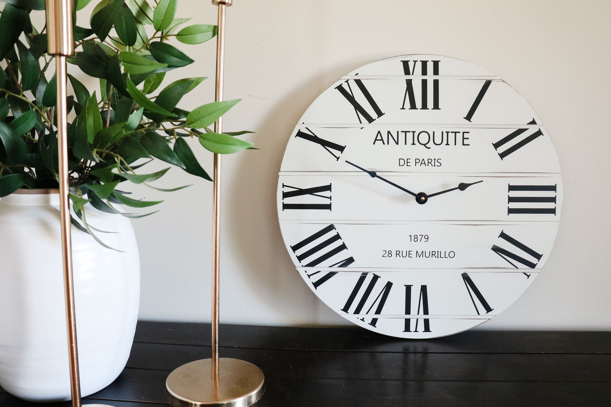 French Style White Lightly Distressed Large Wall Clock