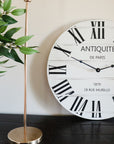 French Style White Lightly Distressed Large Wall Clock