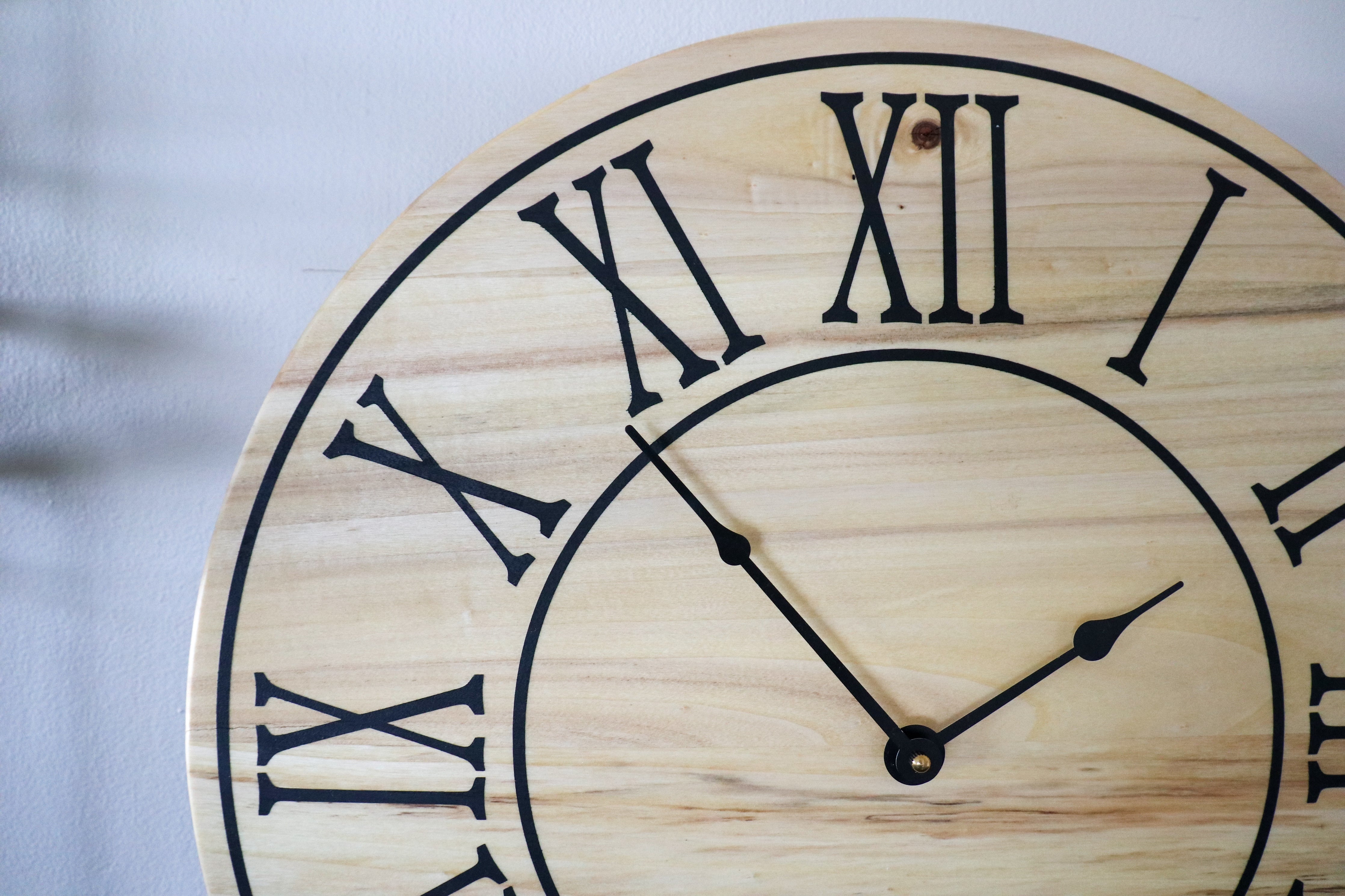 Soft Maple 18&quot; Wood Clock with Black Roman Numerals (in stock)