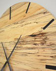 Mid Century Modern Hardwood Spalted Maple Wall Clock with Black Number Lines