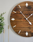 Minimalist Retro Inspired Dark Stained Large Wall Clock with White Numbers