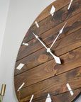 Minimalist Retro Inspired Dark Stained Large Wall Clock with White Numbers