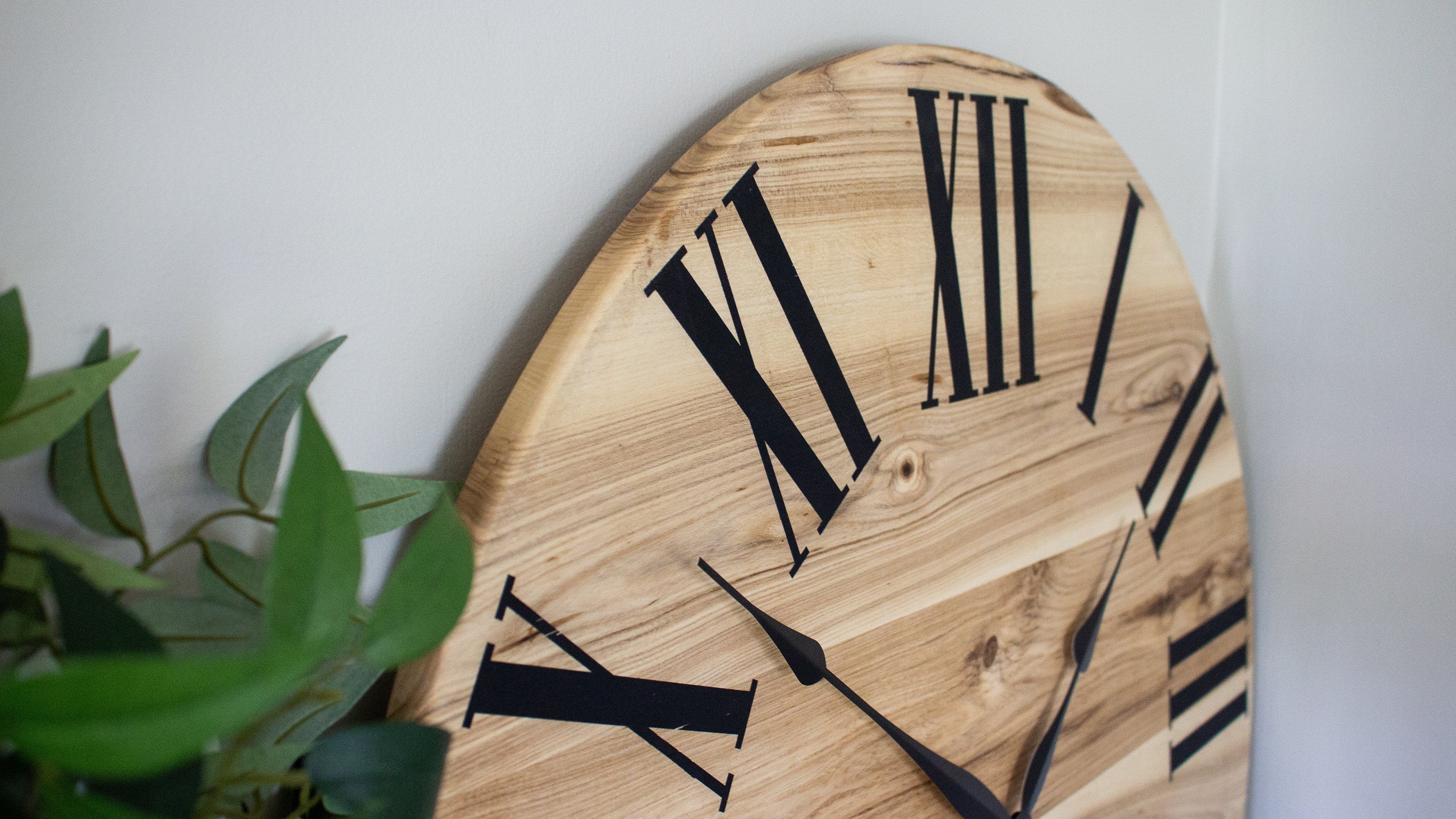 Large Solid Wood Hackberry Wall Clock with Black Roman Numerals