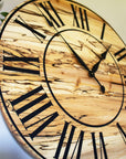 Solid Spalted Maple Wall Clock with Black Lines and Roman Numerals