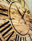 Solid Spalted Maple Wall Clock with Black Lines and Roman Numerals