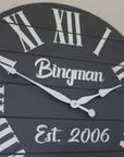 Personalized Large Grey Painted Wooden Clock with White Roman Numerals