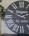 Personalized Large Grey Painted Wooden Clock with White Roman Numerals