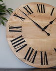 Large Solid Soft Maple Wood Clock with Black Roman Numerals