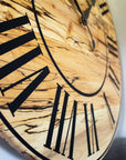 Solid Spalted Maple Wall Clock with Black Lines and Roman Numerals