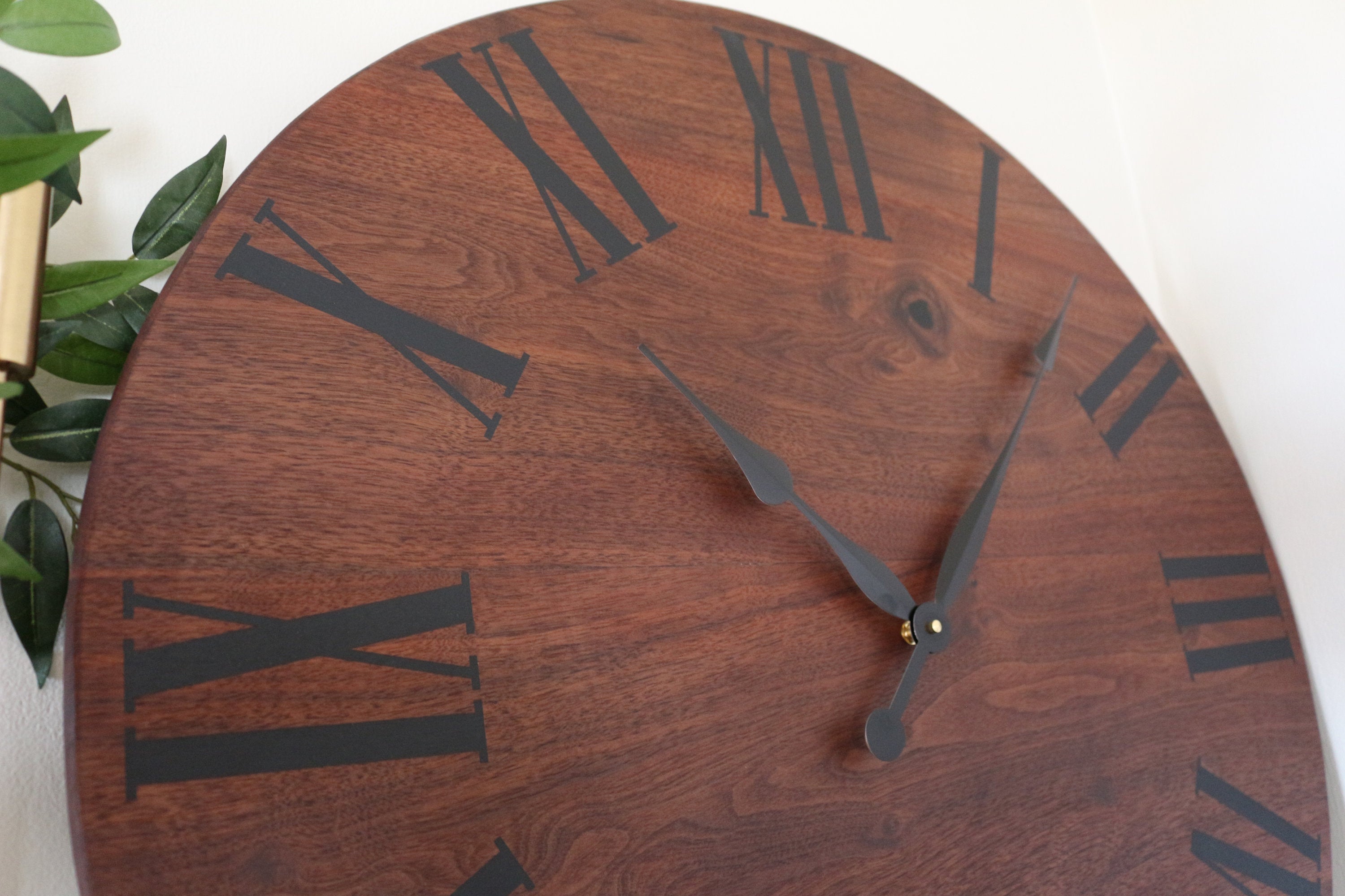 Solid Wood Walnut Wall Clock with Black Roman Numerals