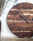 Live Edge Black Walnut Oversized Wall Clock with Black Lines and Roman Numerals