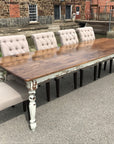 Farmhouse Dining Table with White Distressed Legs and Stained Top Handmade Furniture in Iowa, USA