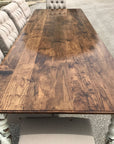 Farmhouse Dining Table with White Distressed Legs and Stained Top Handmade Furniture in Iowa, USA