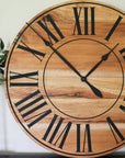 Large Quartersawn Sycamore Hardwood Wall Clock with Black Roman Numerals