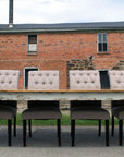 Farmhouse Dining Table with White Distressed Legs and Stained Top Handmade Furniture in Iowa, USA