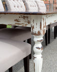 Farmhouse Dining Table with White Distressed Legs and Stained Top Handmade Furniture in Iowa, USA