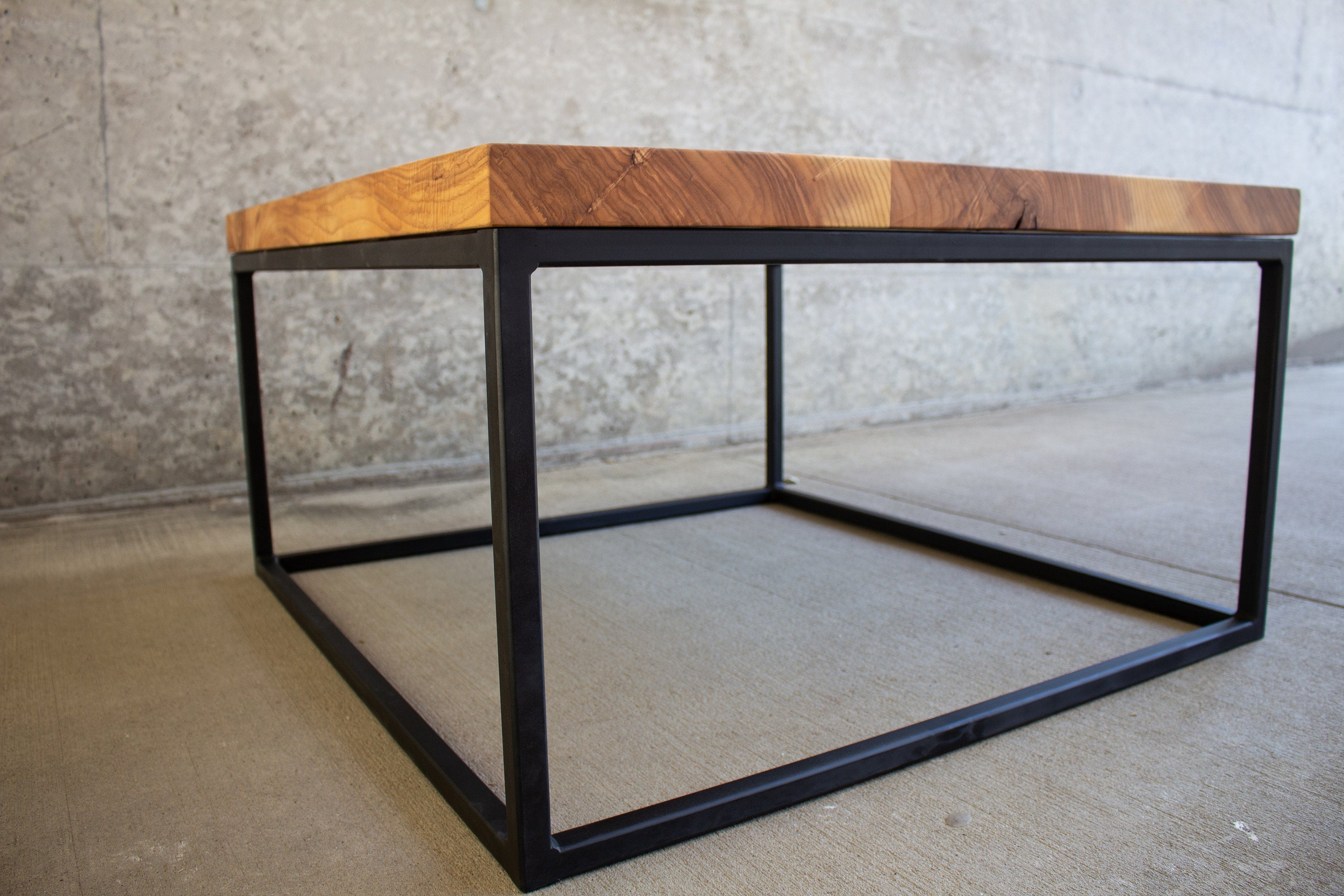 Industrial Solid Wood and Steel Coffee Table Handmade Furniture in Iowa, USA