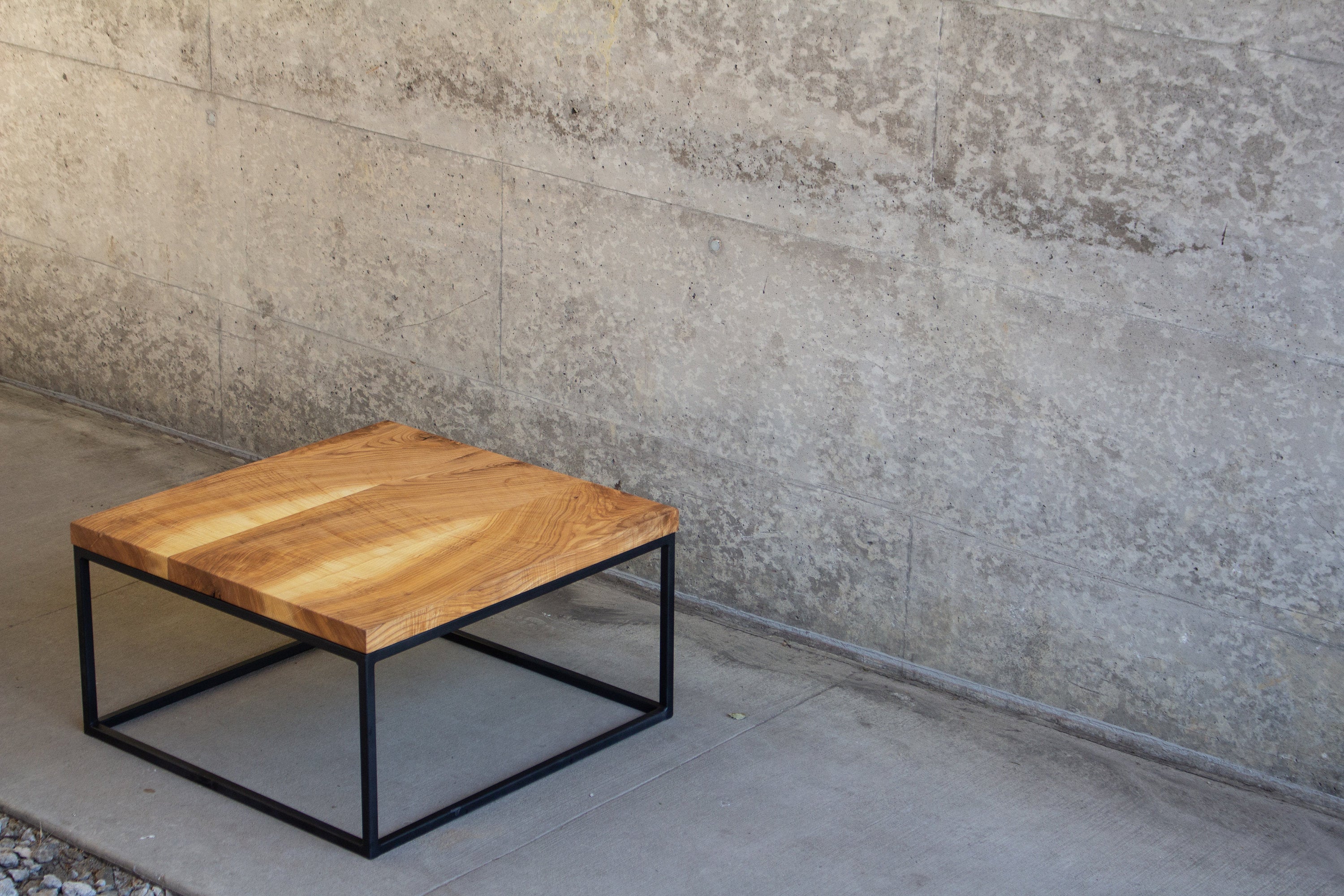 Industrial Solid Wood and Steel Coffee Table Handmade Furniture in Iowa, USA