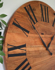 Large Solid Cherry Hardwood Wall Clock with Black Roman Numerals