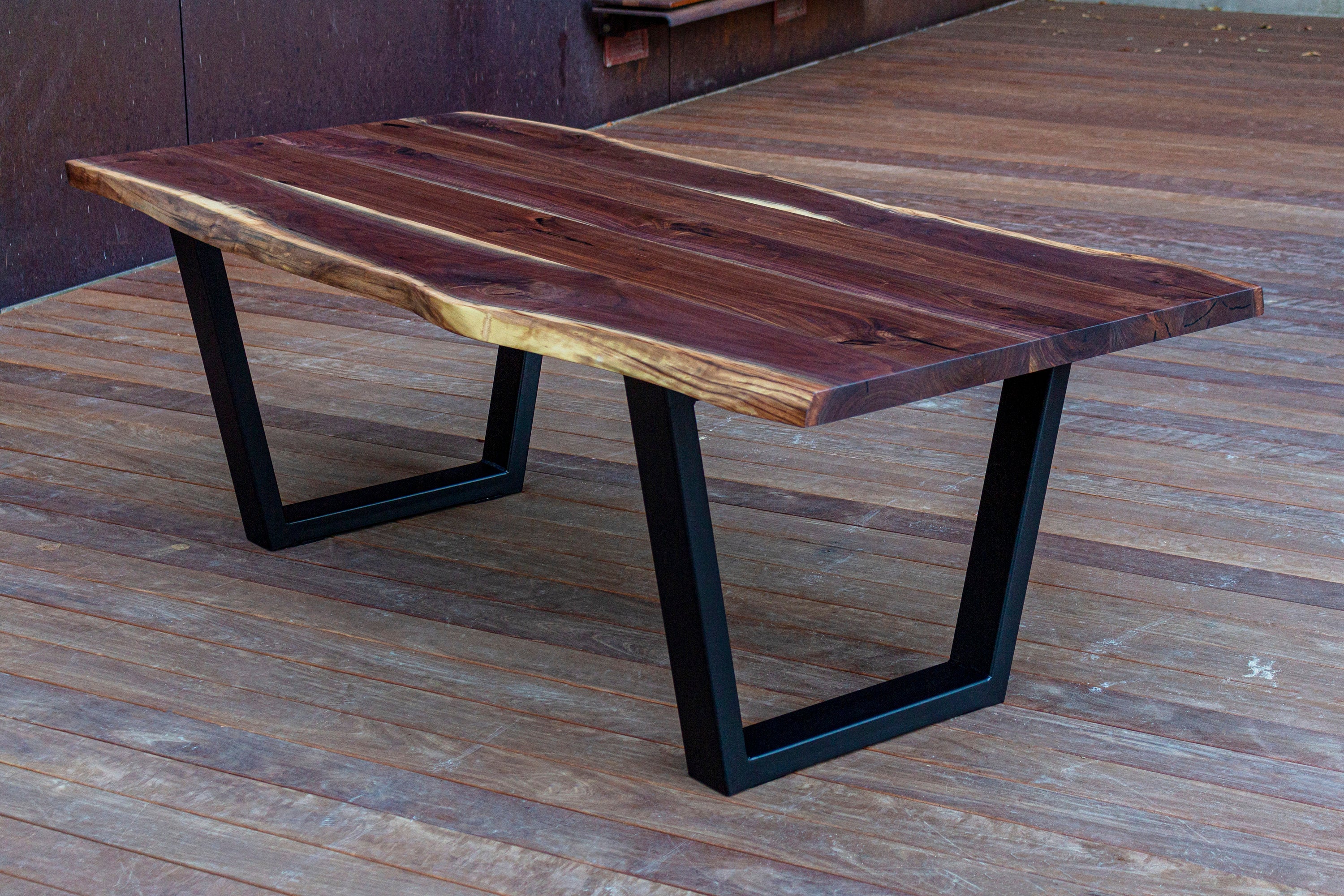 Modern Live Edge Walnut Dining Table with Black Tapered Steel Legs
