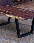 Modern Live Edge Walnut Dining Table with Black Tapered Steel Legs