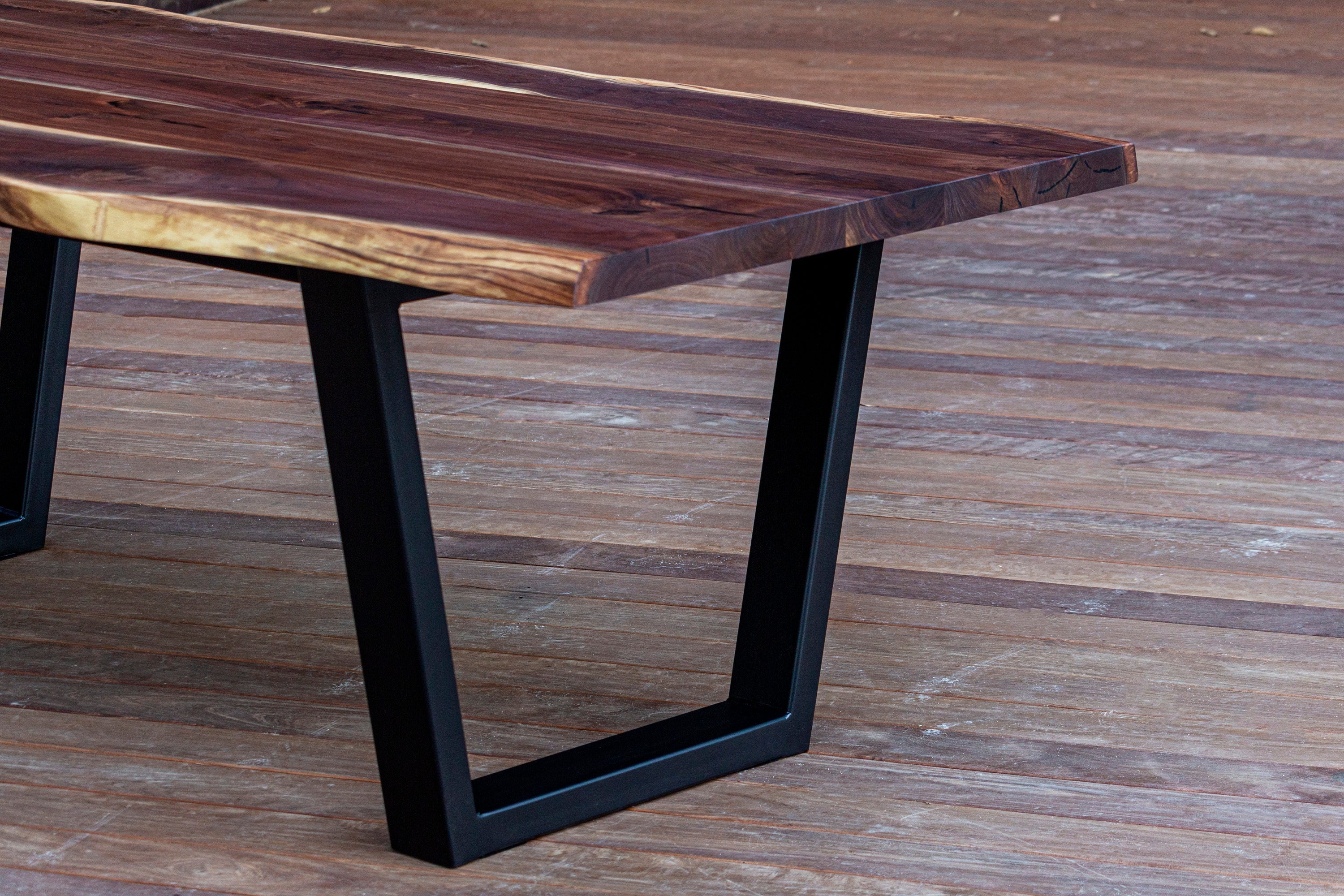 Modern Live Edge Walnut Dining Table with Black Tapered Steel Legs - Hazel Oak Farms