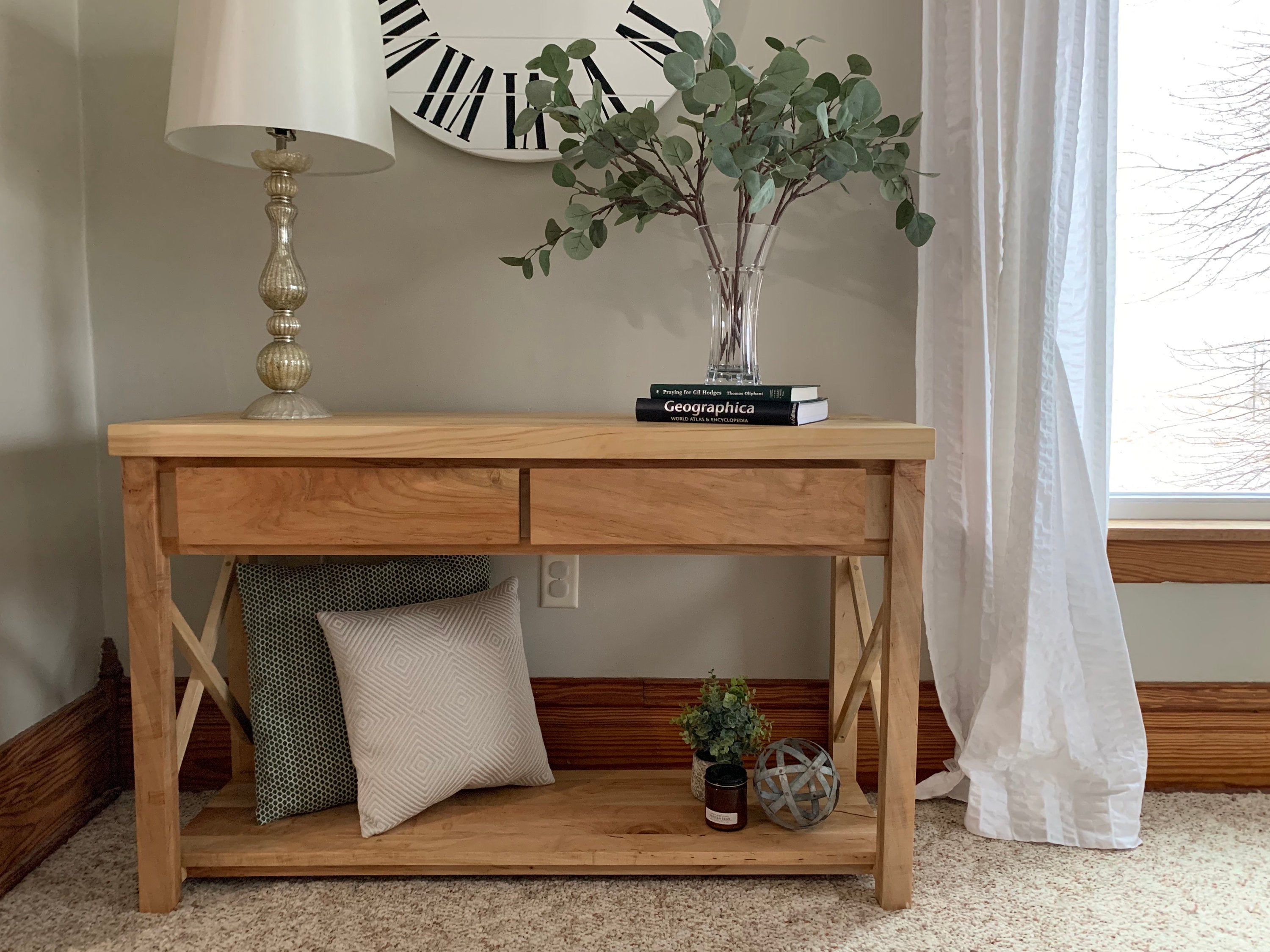 Farmhouse Modern Style Maple Console Entry Table Handmade Furniture in Iowa, USA