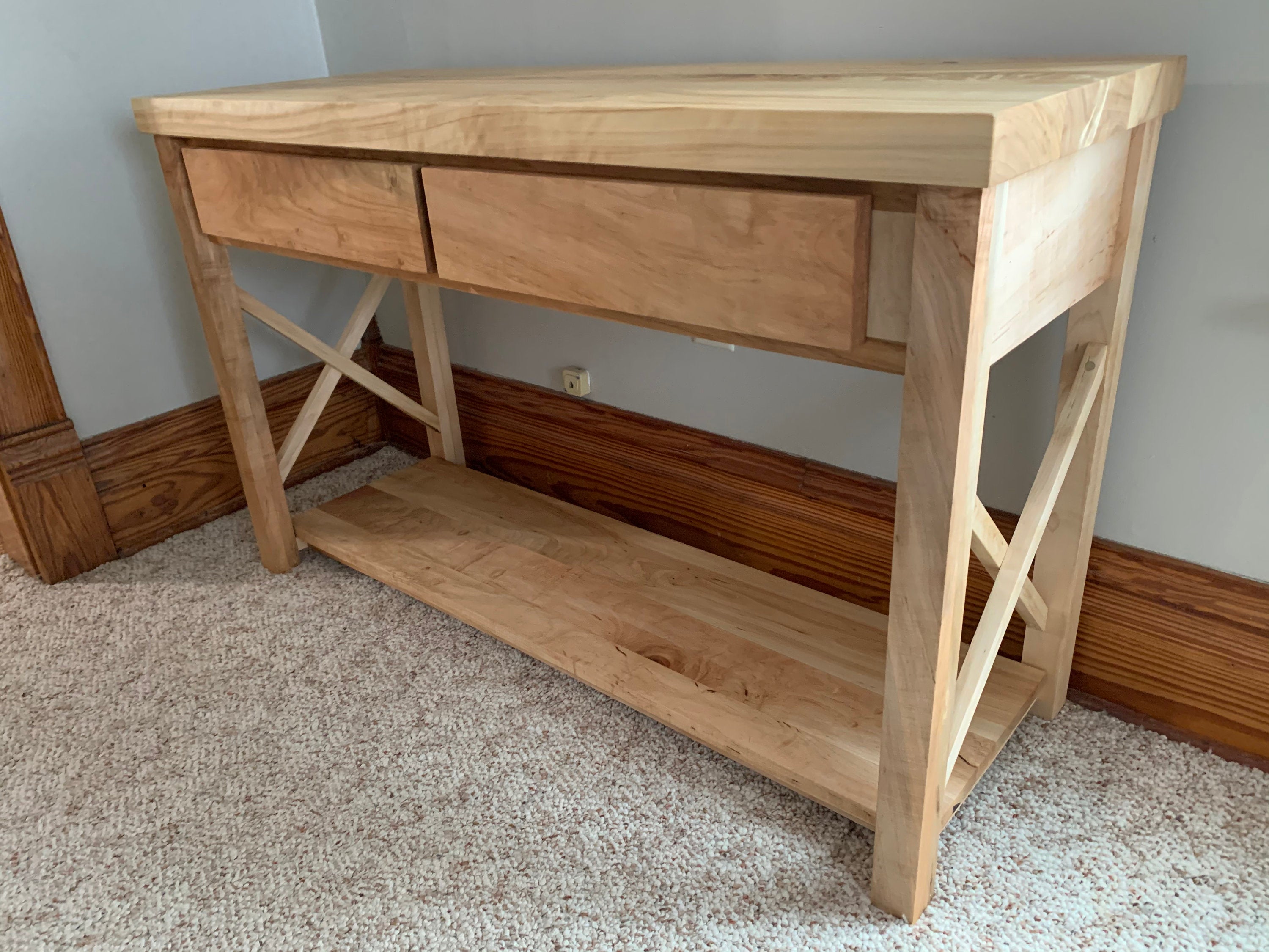 Farmhouse Modern Style Maple Console Entry Table Handmade Furniture in Iowa, USA