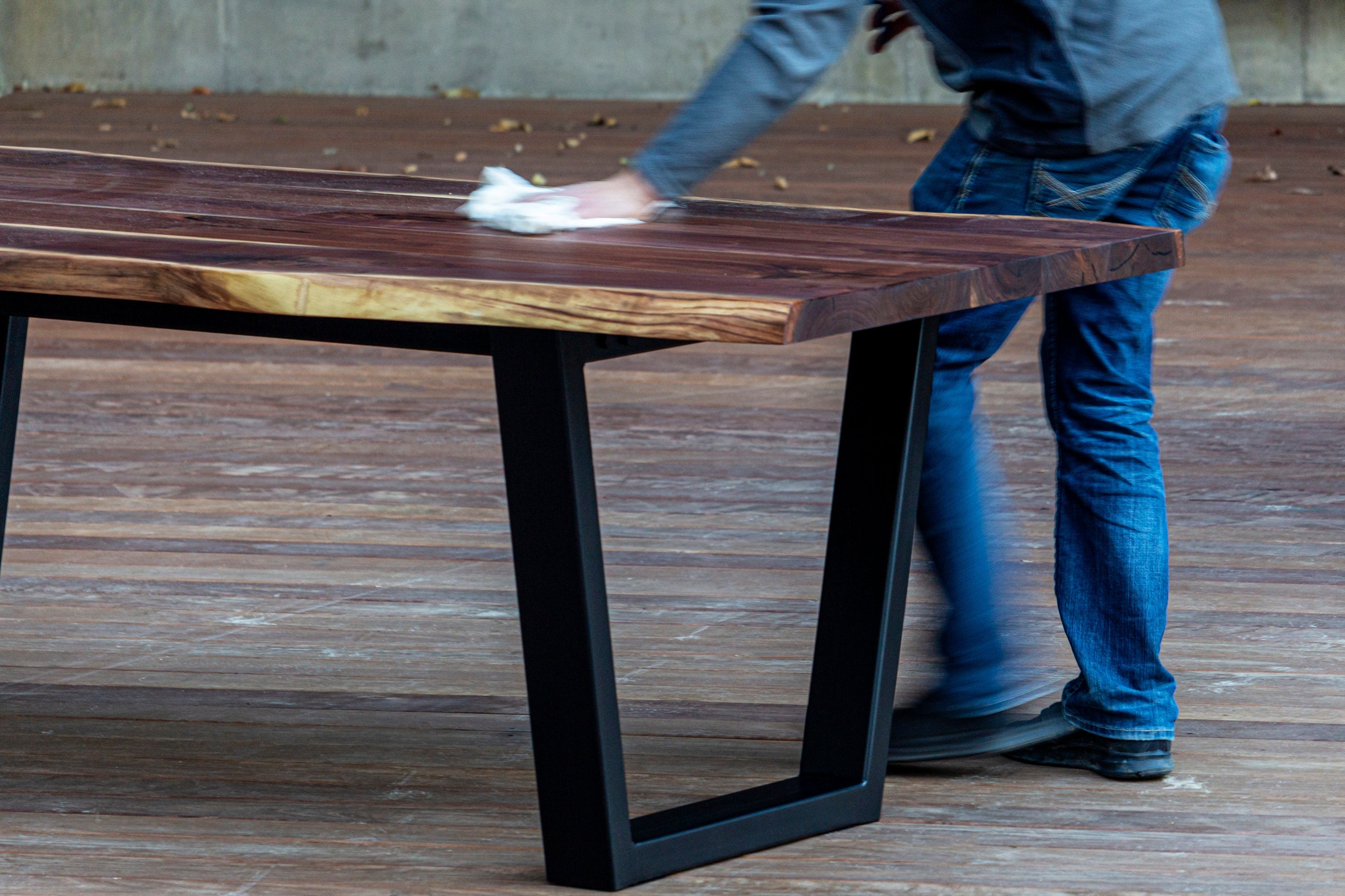 Modern Live Edge Walnut Dining Table with Black Tapered Steel Legs