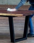 Modern Live Edge Walnut Dining Table with Black Tapered Steel Legs