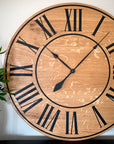 Large Quartersawn White Oak Wall Clock with Black Lines and Roman Numerals