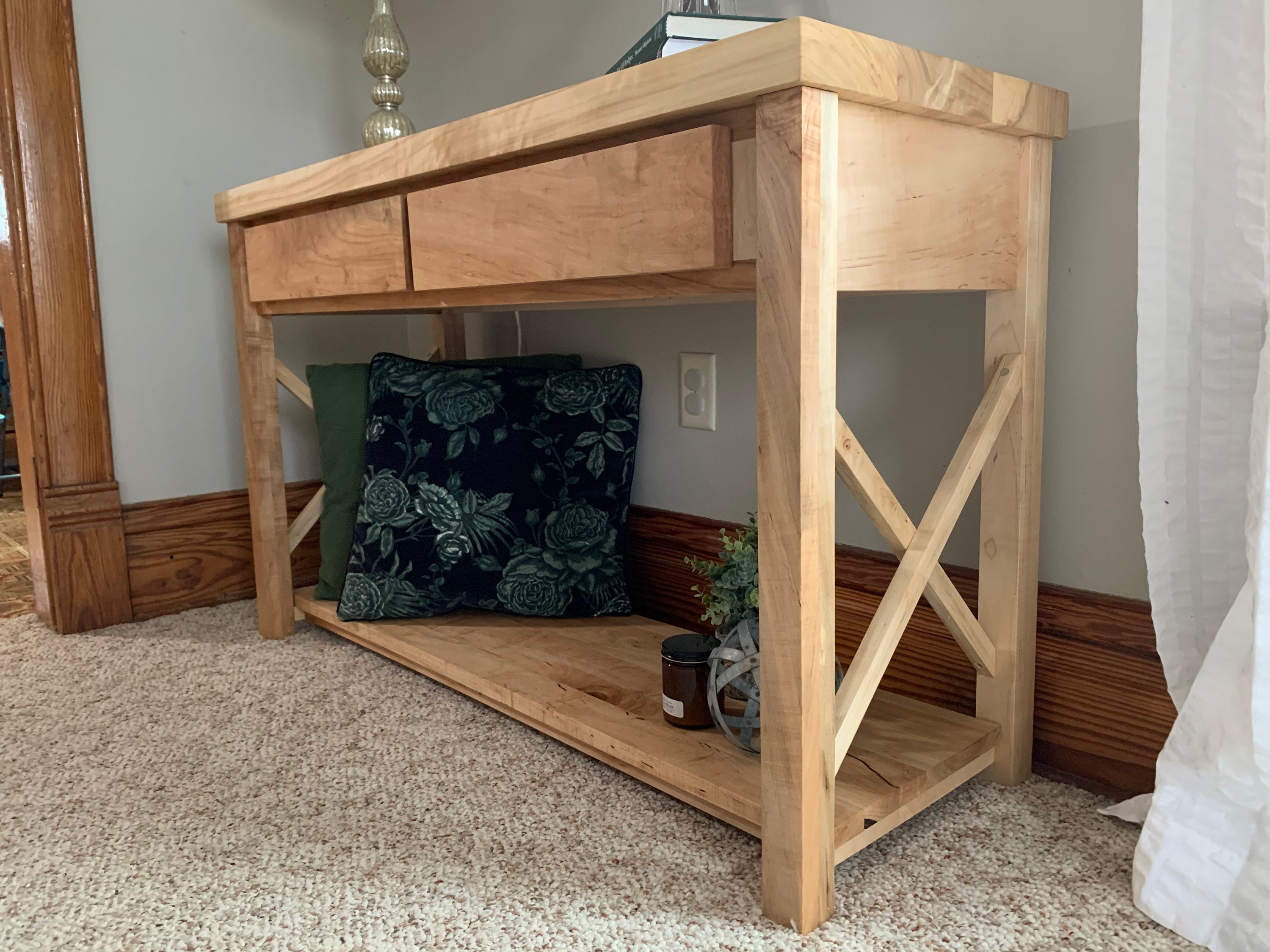 Farmhouse Modern Style Maple Console Entry Table Handmade Furniture in Iowa, USA