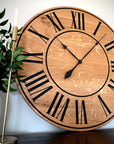 Large Quartersawn White Oak Wall Clock with Black Lines and Roman Numerals