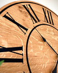 Large Quartersawn White Oak Wall Clock with Black Lines and Roman Numerals