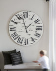 42" Farmhouse Style Large White Distressed Wall Clock with Black Roman Numerals (in stock) - Hazel Oak Farms