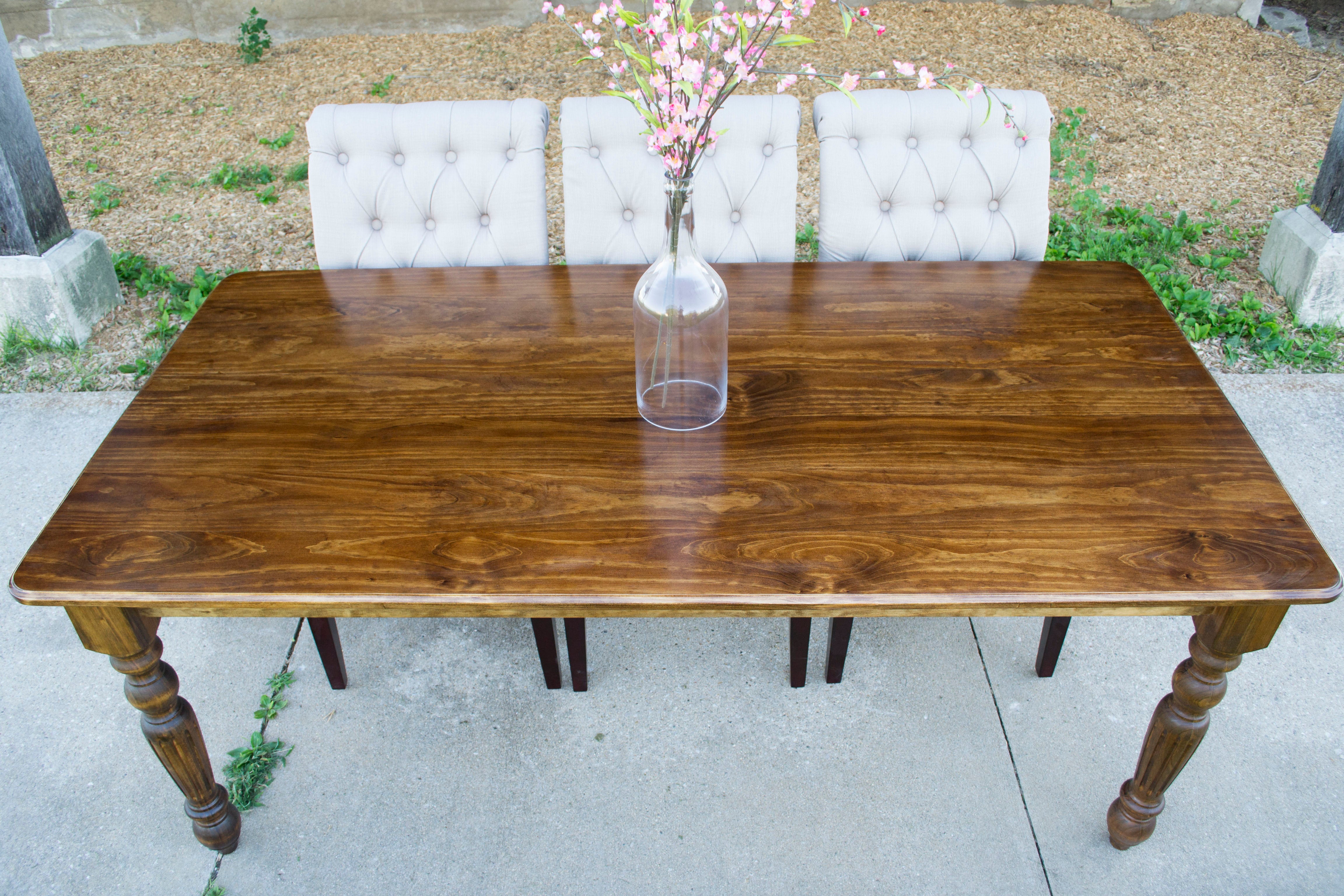 Farmhouse Dining Table with Stained Top and Turned Legs Handmade Furniture in Iowa, USA